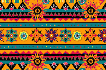 Mexican Pueblo Pattern, Traditional inspired design ,seamless repeating pattern. - obrazy, fototapety, plakaty