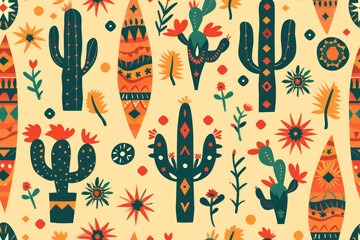 Mexican Pueblo Pattern, Traditional inspired design ,seamless repeating pattern.