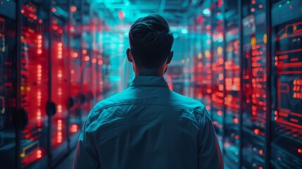 Obraz premium An engineer is analyzing data in the technology industry 