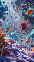 Fototapeta na wymiar Immunology fight against viruses microscopic battle