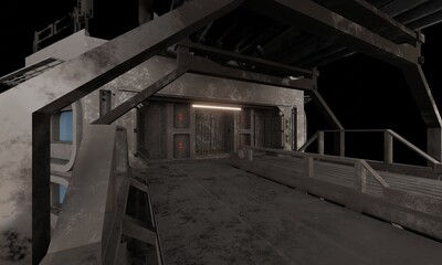 Walkway bridge connecting to door science fiction building 3d render wallpaper background