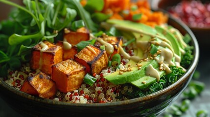 Plant-based feast in a bowl,  vegetarian healthy food, food trend