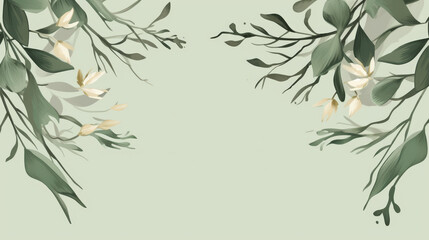 Beautiful Sage Green Leaves on a branch wedding invitation - obrazy, fototapety, plakaty