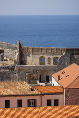 Obraz premium Tourist walking route around the City Walls surrounding the medieval city, Dubrovnik, Croatia