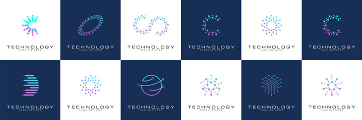 collection technology dot logo design. symbol tech, internet, system, Artificial Intelligence and computer. inspiration logo design modern	