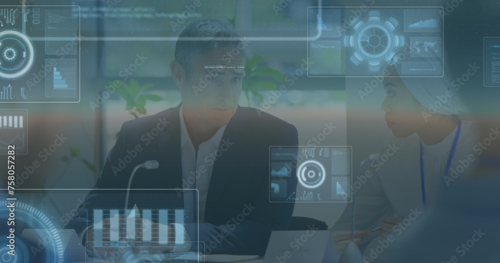Poster image of fight text and businessman using smartphone over using smartphone