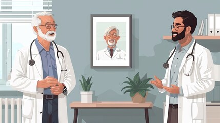 Doctor talking to his son in the hospital.  Inheritance of a family of doctors. followed his father's path.