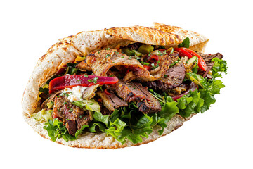 Delicious Grilled Beef Doner with Fresh Vegetables and Sauce