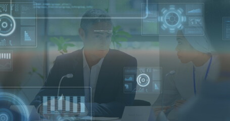 Image of fight text and businessman using smartphone over using smartphone