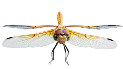 Detailed Dragonfly Macro on Isolated Background, Insect Close-up with Transparent Wings