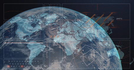 Image of data processing on digital screen over globe