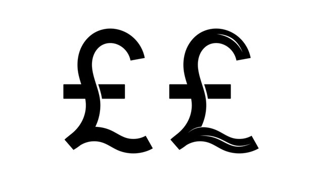 British pound sign, black isolated silhouette