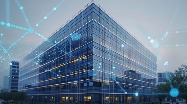 A high-tech office building equipped with IoT sensors for intelligent energy management
