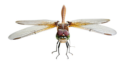 Front view Close-up of an isolated flying green Dragonfly (Odonata)