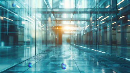 Fototapeta premium Blurred glass wall of modern business office building at the business center