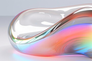 A white iridescence flowing abstract glass plastic object
