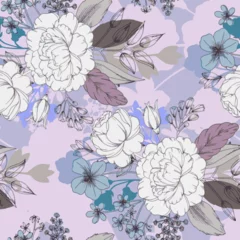 Deurstickers Pattern flower floral spring blossom illustration vector fabric textile design leaf leaves © Sabri