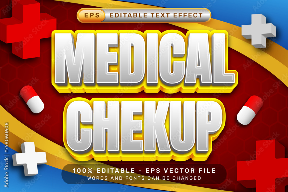 Poster medical checkup 3d text effect and editable text effect
