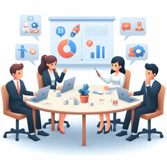 3d flat icon Customer-Centric Boardroom Concept as Executives discussing marketing strategies while considering customer needs with cryptocurrency assets with isolated  (1).jpg