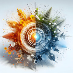 3D Flat Icon Cybernetic Seasons Concept The four seasons represented with digital effects with white background and isolated fantasy digital innovation (1).jpg