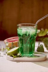 Citrus healthy tarragon detox sparkling cocktail. Non alcoholic vitaminized healthy beverage....