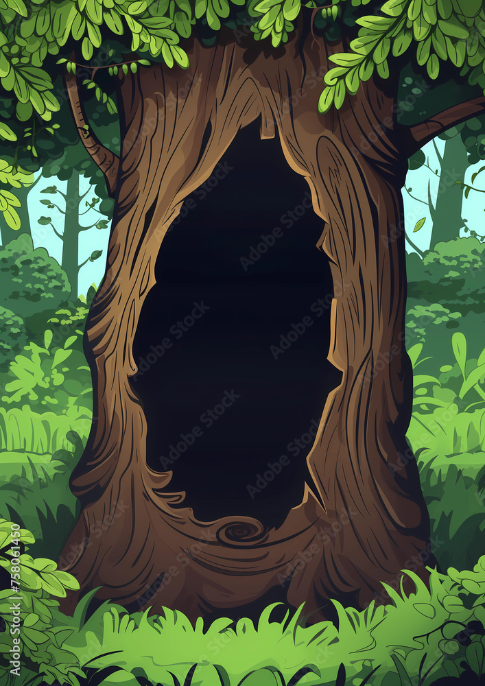 Wall mural Summer Forest Tree with a Huge Hollow Illustration