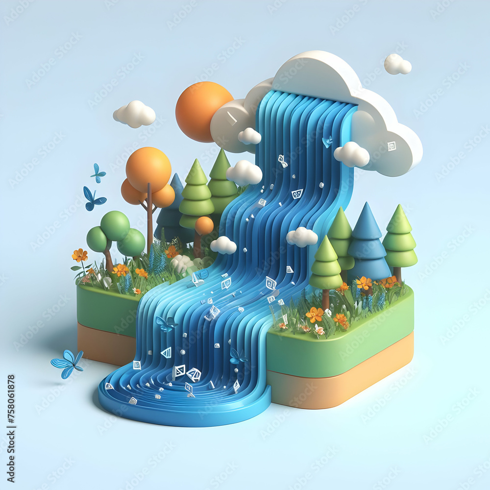 Aufkleber stream with flowing data instead of water with white background and isolated fantasy digital innovat