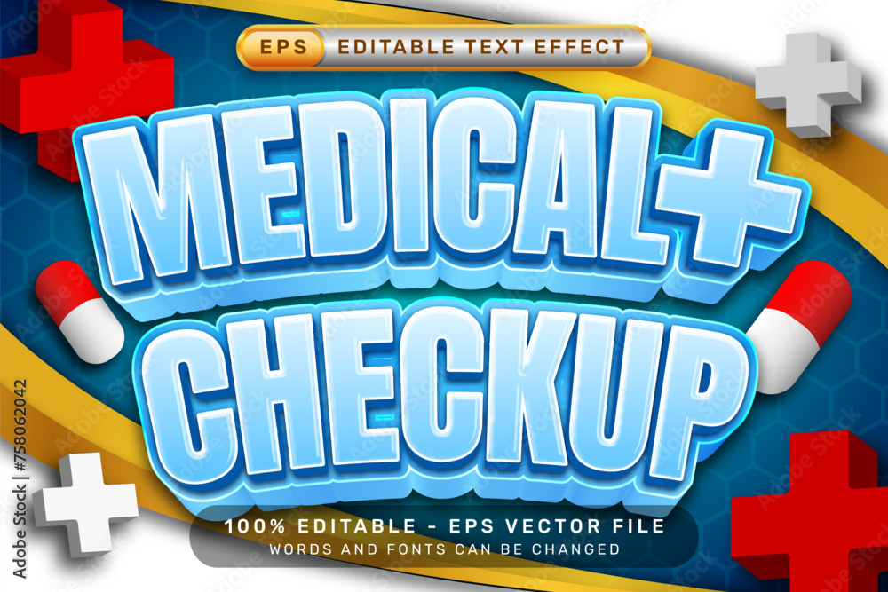 Poster medical checkup 3d text effect and editable text effect