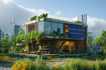 Fototapeta na wymiar An off-grid eco house in the heart of downtown