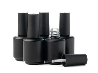 Black bottle of nail polish isolated on white background