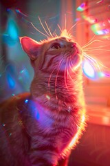 A cat with a shimmering force field surrounding it showcasing its superhero powers