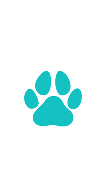 huella de perro turquesa sobre fondo blanco