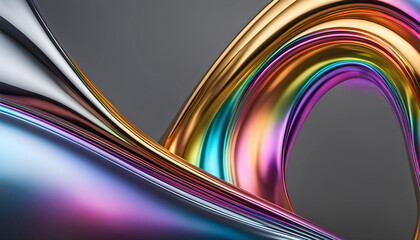 Abstract background from a rainbow flow of liquid metal on a gray background, wallpaper for design, refraction of colors and highlights, fantasy mysticism, - obrazy, fototapety, plakaty