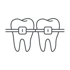 Dental braces icon perfect pixel. isolated on white background. outline. Tooth braces icon