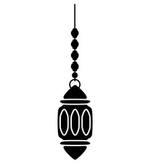 Black Icon Islamic Lantern Hanging Vector 