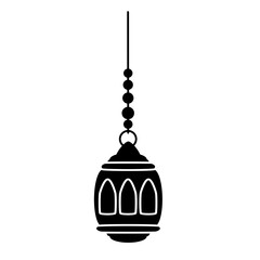 Black Icon Islamic Lantern Hanging Vector 
