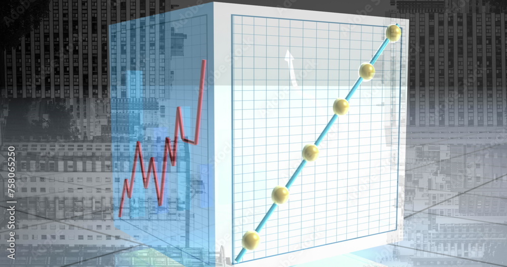 Poster image of financial graphs moving over rotating box