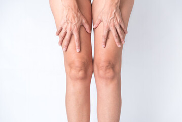 hands and legs of slim woman, veins, knees