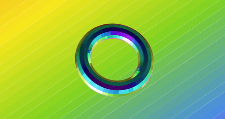 Image of 3d multicoloured shape over neon multi coloured background