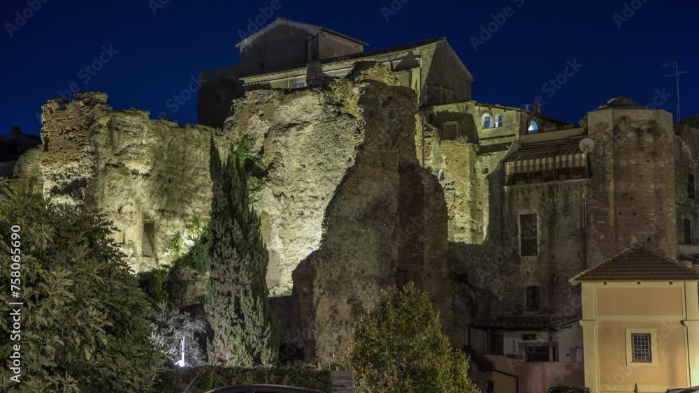 Wall mural night timelapse hyperlapse of the historic terme di caracalla in albano laziale, italy. this archite