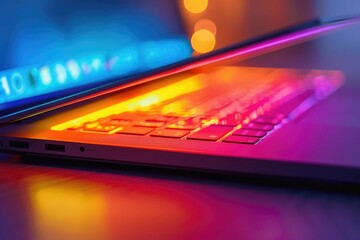 A thermal image of a running laptop, illustrating the heat distribution and energy efficiency of the device