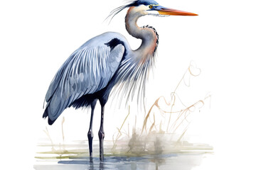 blue great heron watercolor illustration - obrazy, fototapety, plakaty