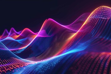 Neon digital wave lines undulating across a black screen