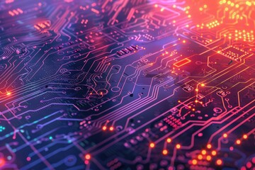 Obraz premium Multilayered digital circuit patterns over a gradient background