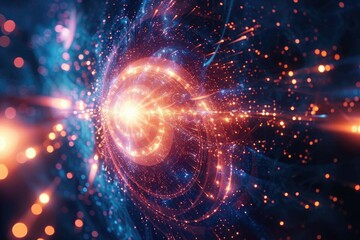 Obraz premium Radiant energy pulses in a deep, digital space environment