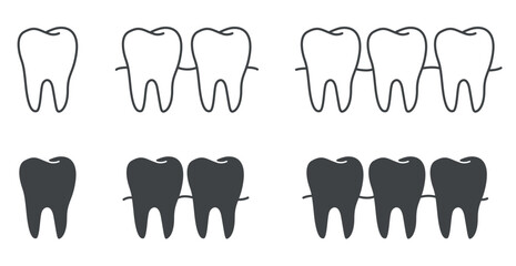 Teeth icon and symbol set. Tooth vector outline and black