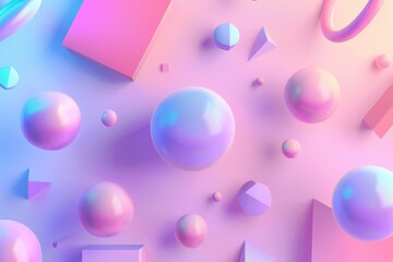 Smooth gradient with floating, digital geometric shapes