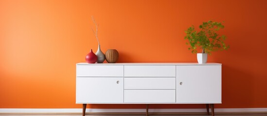 Stylish white chest of drawers next to a color-coordinated wall in a living room
