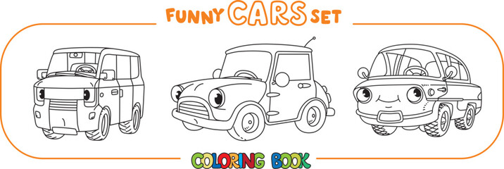 Funny small retro cars with eyes coloring book set - 758067024