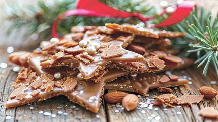 Festive peanut brittle holiday scene with colorful accents for christmas or celebrations - obrazy, fototapety, plakaty
